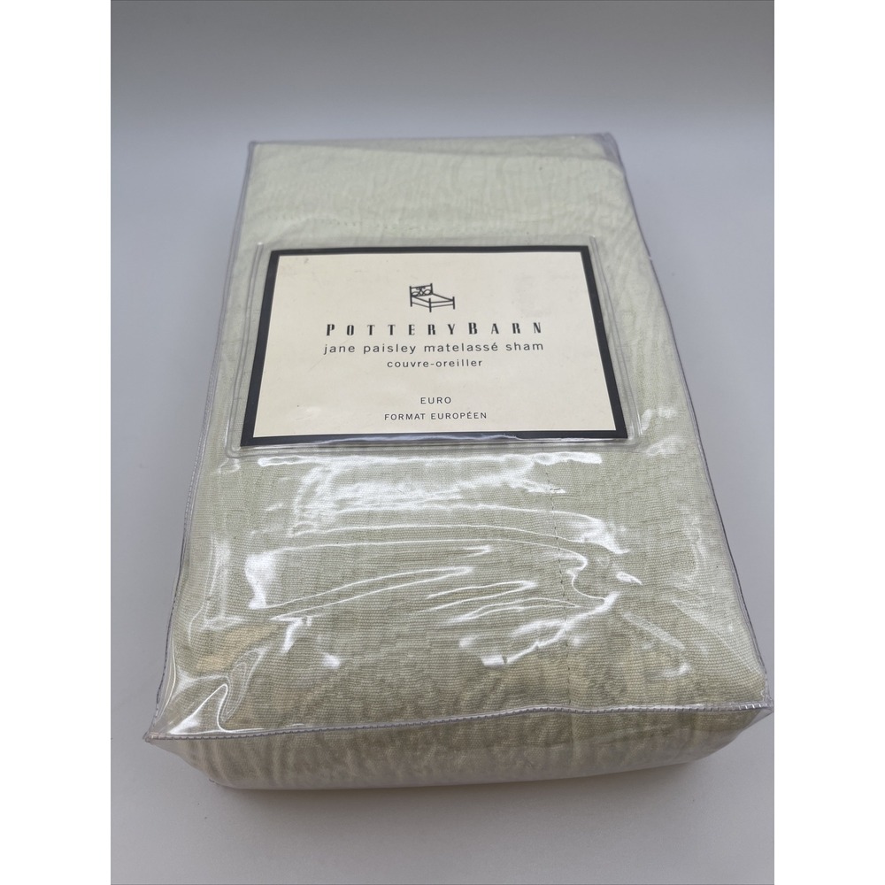 Pottery Barn Jane Paisley Quilted EURO Size Pillow Sham Light Celery Green New